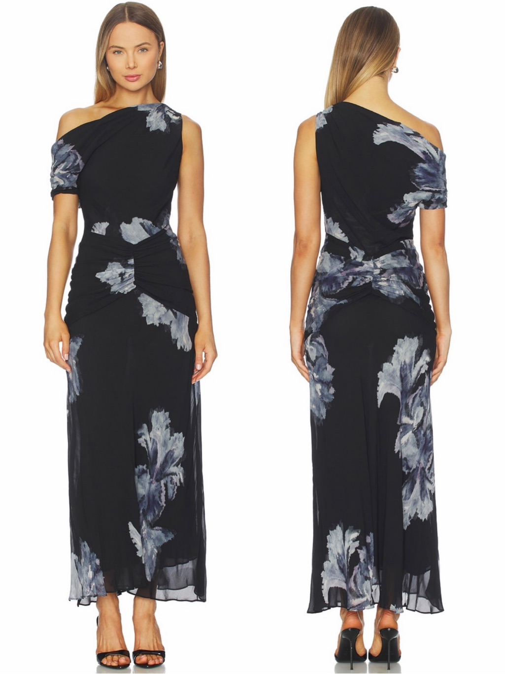 Nicholas Elza Women’s Off Shoulder Paneled Maxi Dress Blue Floral Azalea Size 6
